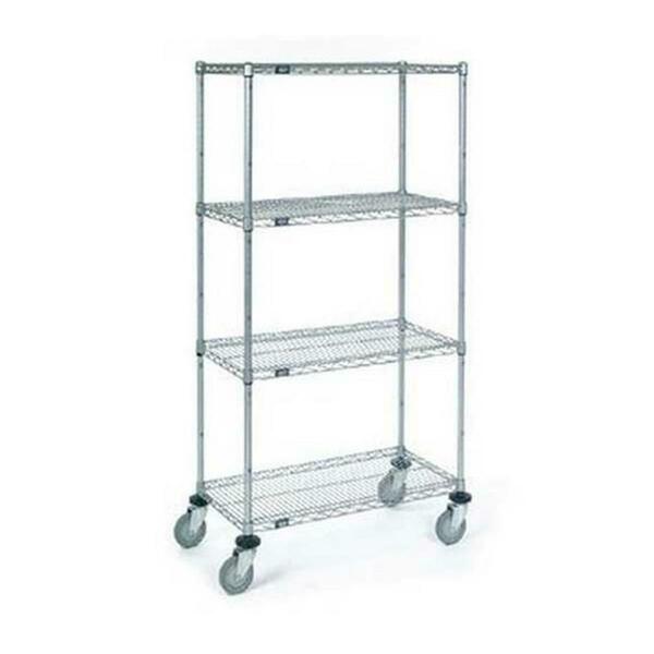 Nexel Stainless Steel Wire Shelf Dolly Truck with Rubber 2 Braking Wheels- 24 x 36 x 69 in. D2436RSB